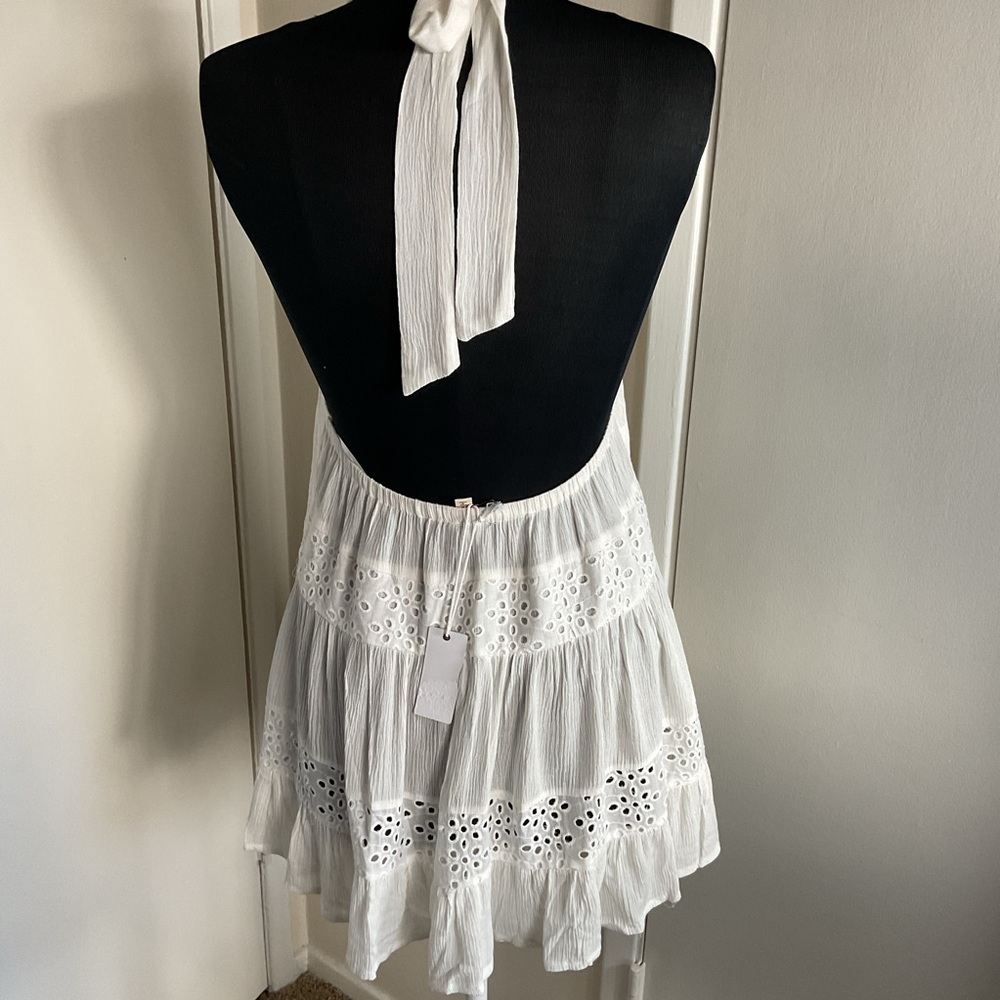 White Eyelet Halter Top Women Sleeveless Summer Boho Chic Festival Airy L - Picture 5 of 6